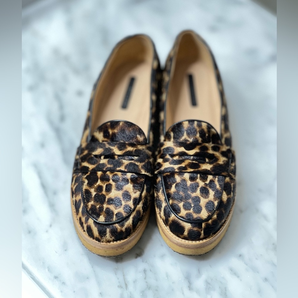 Longchamp Calf Hair Animal Print Penny Loafer size 38 Le Pliage Women - Picture 3 of 11